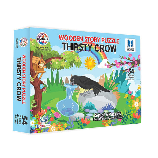 Ratna's Wooden Jigsaw Story Puzzle Thirsty Crow for Kids 54 Pieces (9 Pieces Puzzle, Pack of 6) Puzzle Size 14 x 14 cm