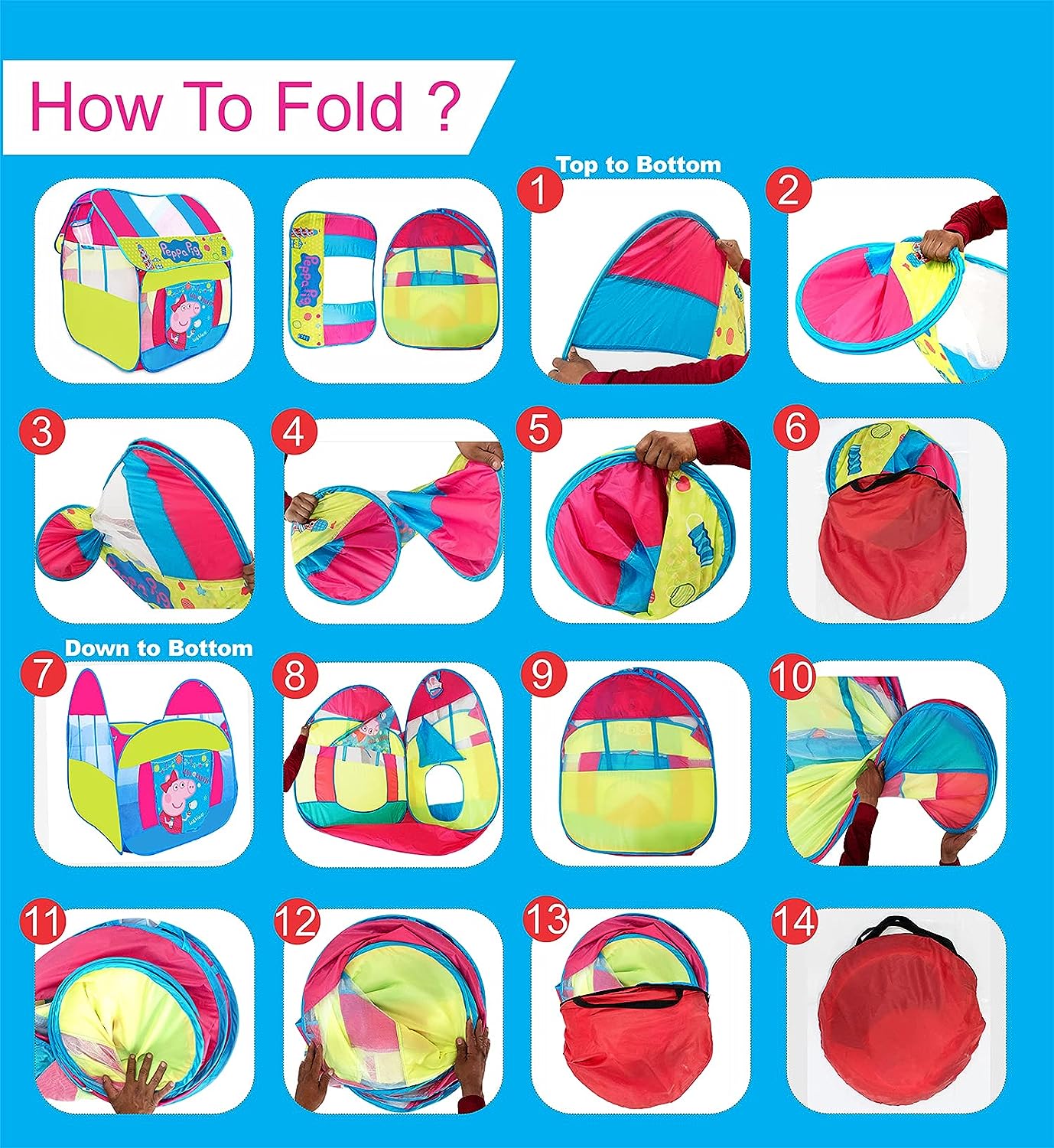 Itoys Peppa Pig Foldable Playhouse Tent For Kids- Big Pop-Up theme theme Play Tent For Toddler And Baby, Fill With Plastic Balls (Balls Not Included) (Peppa Pig Big Pop Up Tent, Multicolour)