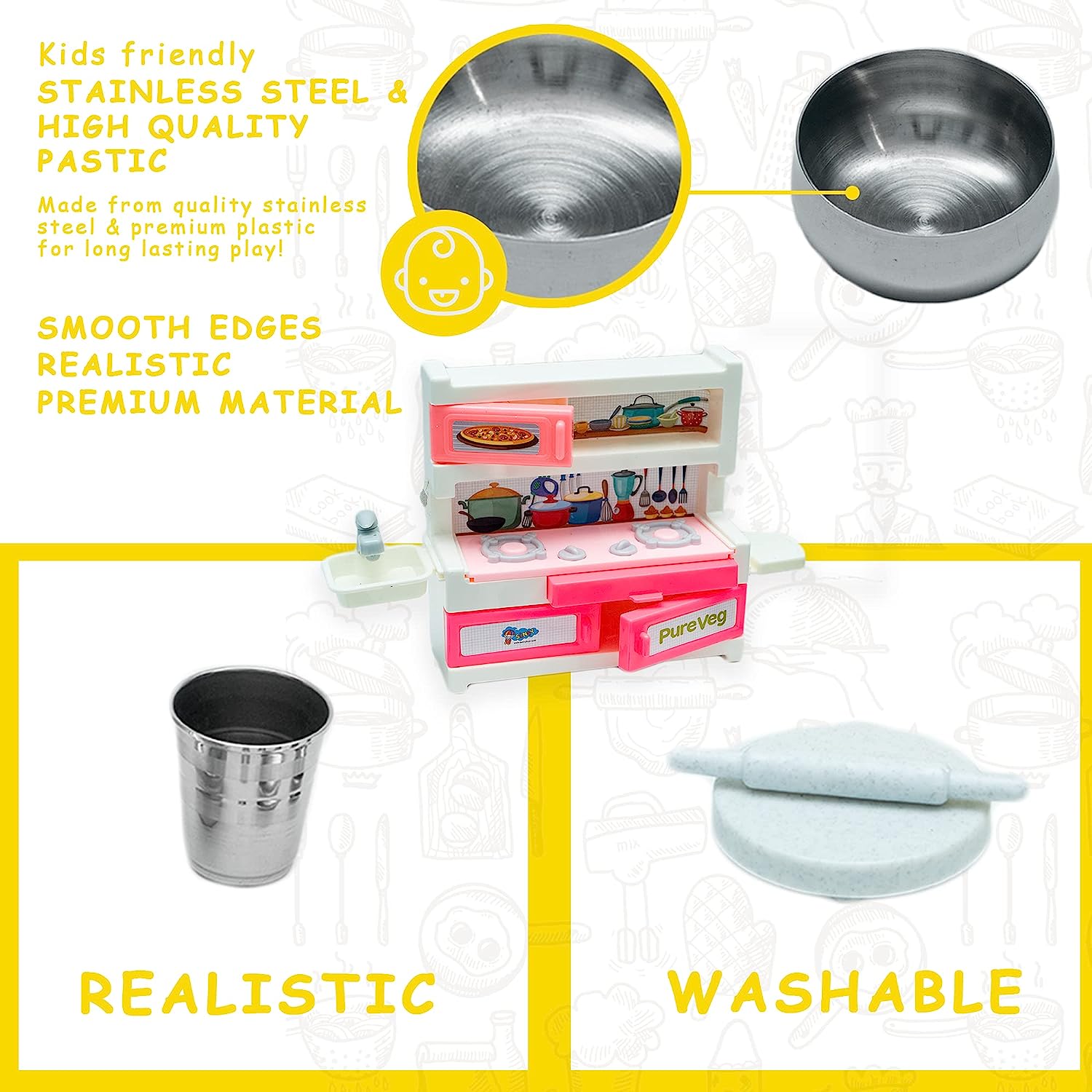 Kitchen Set for Kids.A Perfect Roleplay Pretend Play Kitchen Play Set for Kids (Pure Veg Big Kitchen Set) - MRGTOYS