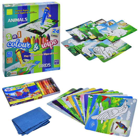 Ekta Color and Wipe Kit - Animals and Birds/ Preschool Coloring Kit for 3+ Years Toddlers/Kids