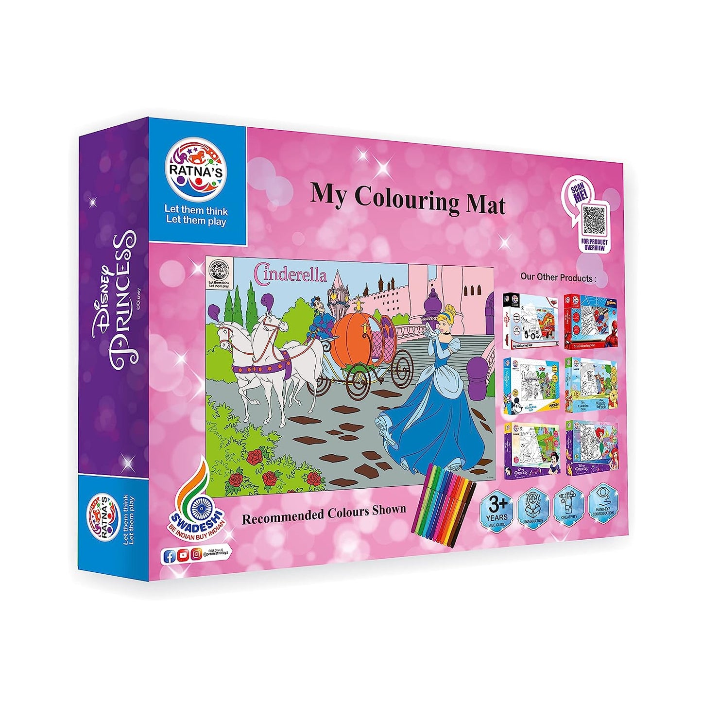 RATNA'S My Coloring Mat Cinderella | DIY Kit for Kids Big Size Mat 40 x 27 inches