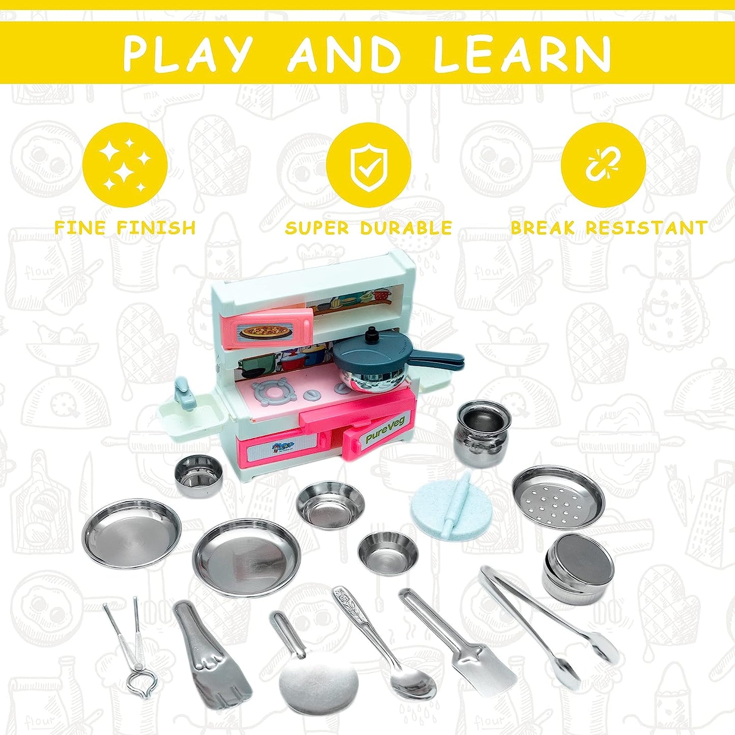 Green House 19 Pieces Kitchen Set for Kids.A Perfect Roleplay Pretend Play Kitchen Play Set for Kids. - MRGTOYS