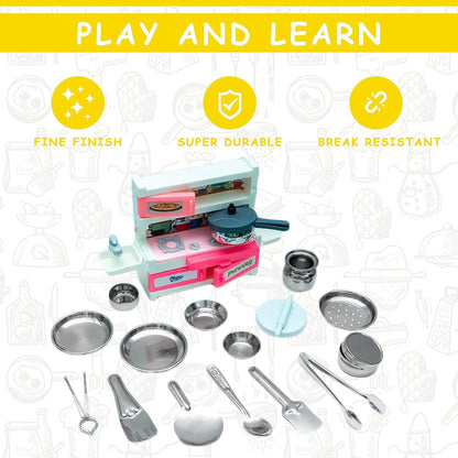 Green House 19 Pieces Kitchen Set for Kids.A Perfect Roleplay Pretend Play Kitchen Play Set for Kids. - MRGTOYS