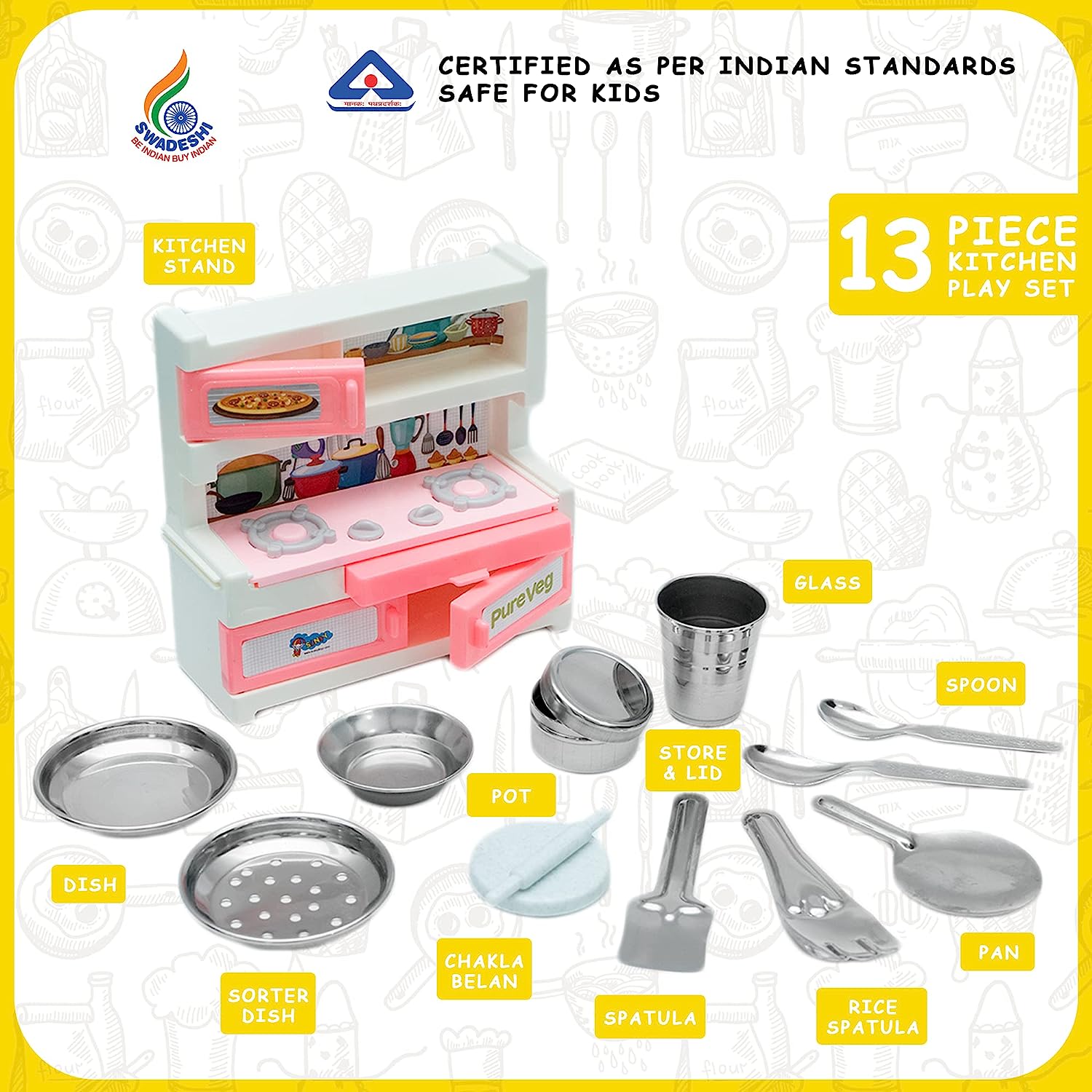 Kitchen Set for Kids.A Perfect Roleplay Pretend Play Kitchen Play Set for Kids (Pure Veg Big Kitchen Set) - MRGTOYS