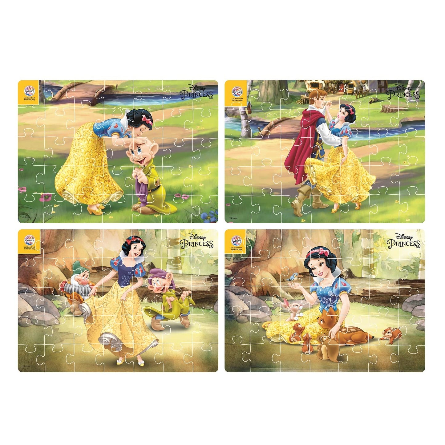 Ratna's 4 in 1 Disney Princess Snow White Jigsaw Puzzle 140 Pieces for Kids. 4 Jigsaw Puzzles 35 Pieces Each - MRGTOYS