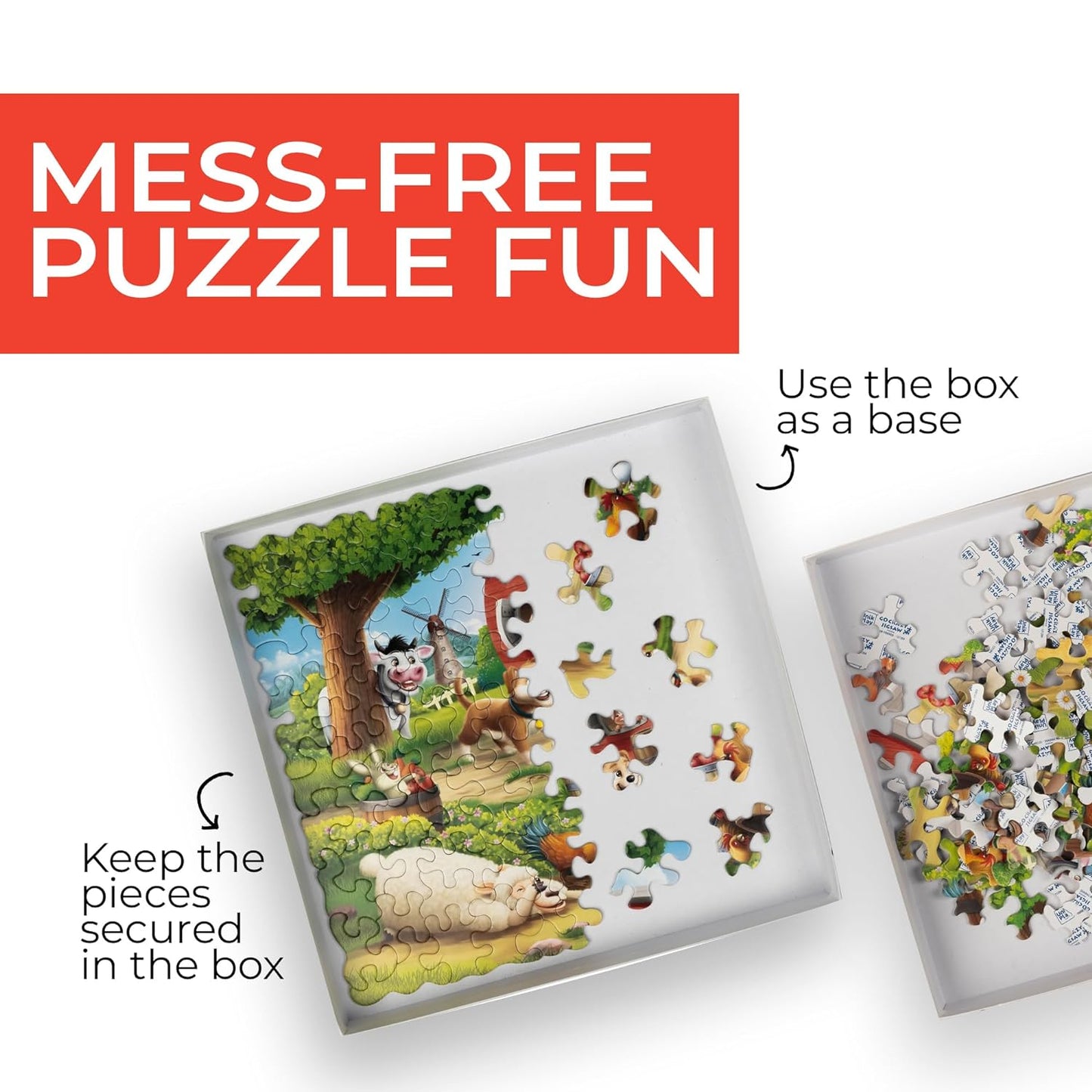 Unik Play Go Crazy Jigsaw Puzzle for Kids and Adults | Attractive Cartoon Print Puzzle with 2 Puzzle Trays for Age 6 to 99 Years-90 Pcs-(Farm Friends)