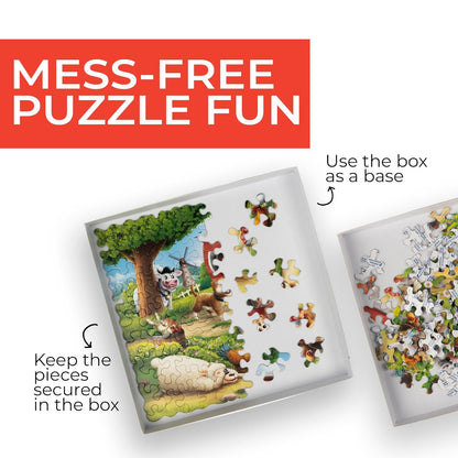 Unik Play Go Crazy Jigsaw Puzzle for Kids and Adults | Attractive Cartoon Print Puzzle with 2 Puzzle Trays for Age 6 to 99 Years-90 Pcs-(Farm Friends)