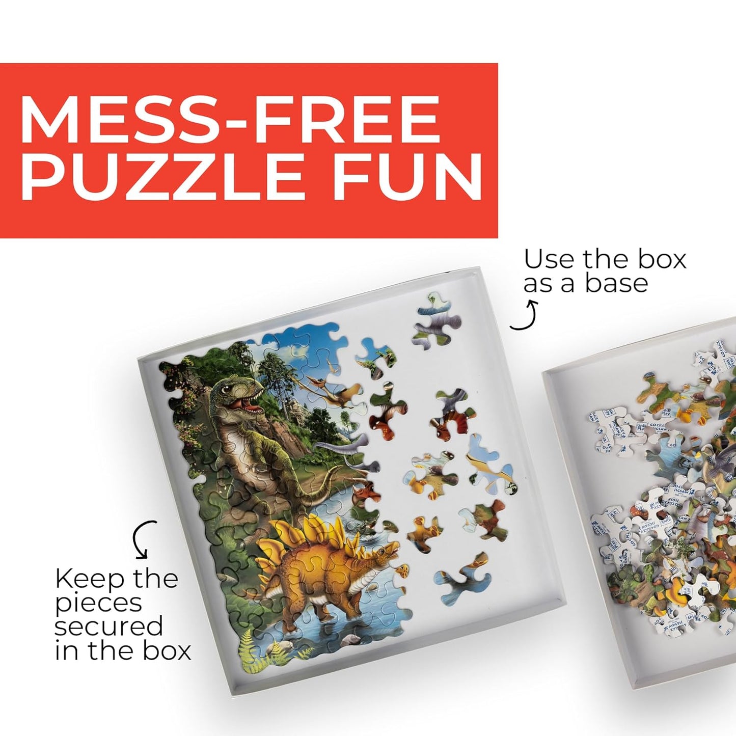 Unik Play Go Crazy Jigsaw Puzzle for Kids and Adults | Attractive Cartoon Print Puzzle with 2 Puzzle Sorting Trays for Age 6 to 99 Years-90 Pcs-(Dino)
