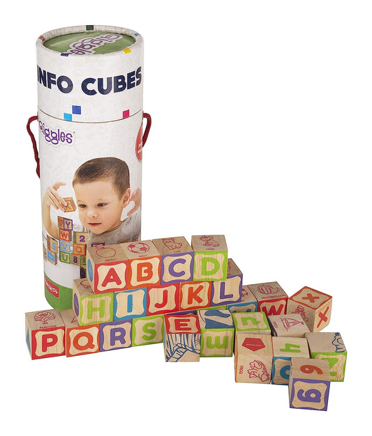 Giggles - Info Cubes, Educational Learning blocks, Teaches Alphabet,Numbers,Colour shapes & Picture puzzle, 3 Years & above, Preschool toys Multicolor (26 pieces)