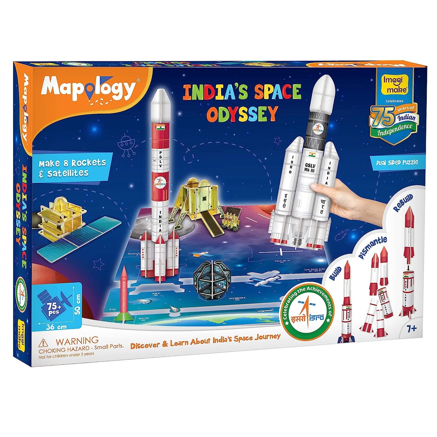 Imagimake Mapology - India's Space Odyssey- Learn About Indian Rockets & Satellites - Model Making Sets - Educational Toy Puzzle - 7 Years & Above GAMES