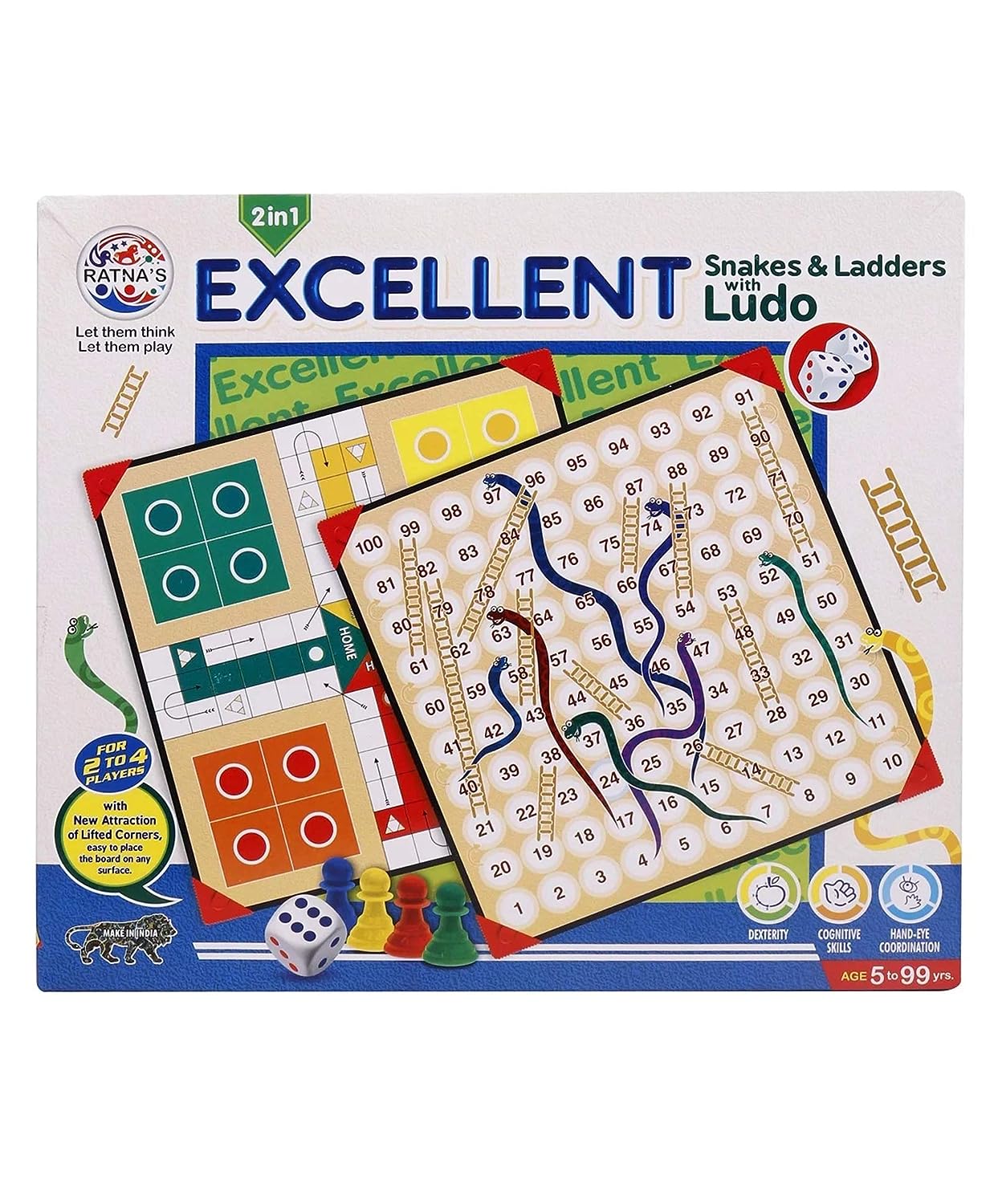 RATNA'S Table TOP Family Fun Excellent Ludo Snakes and LADDERS Board Game with Stand
