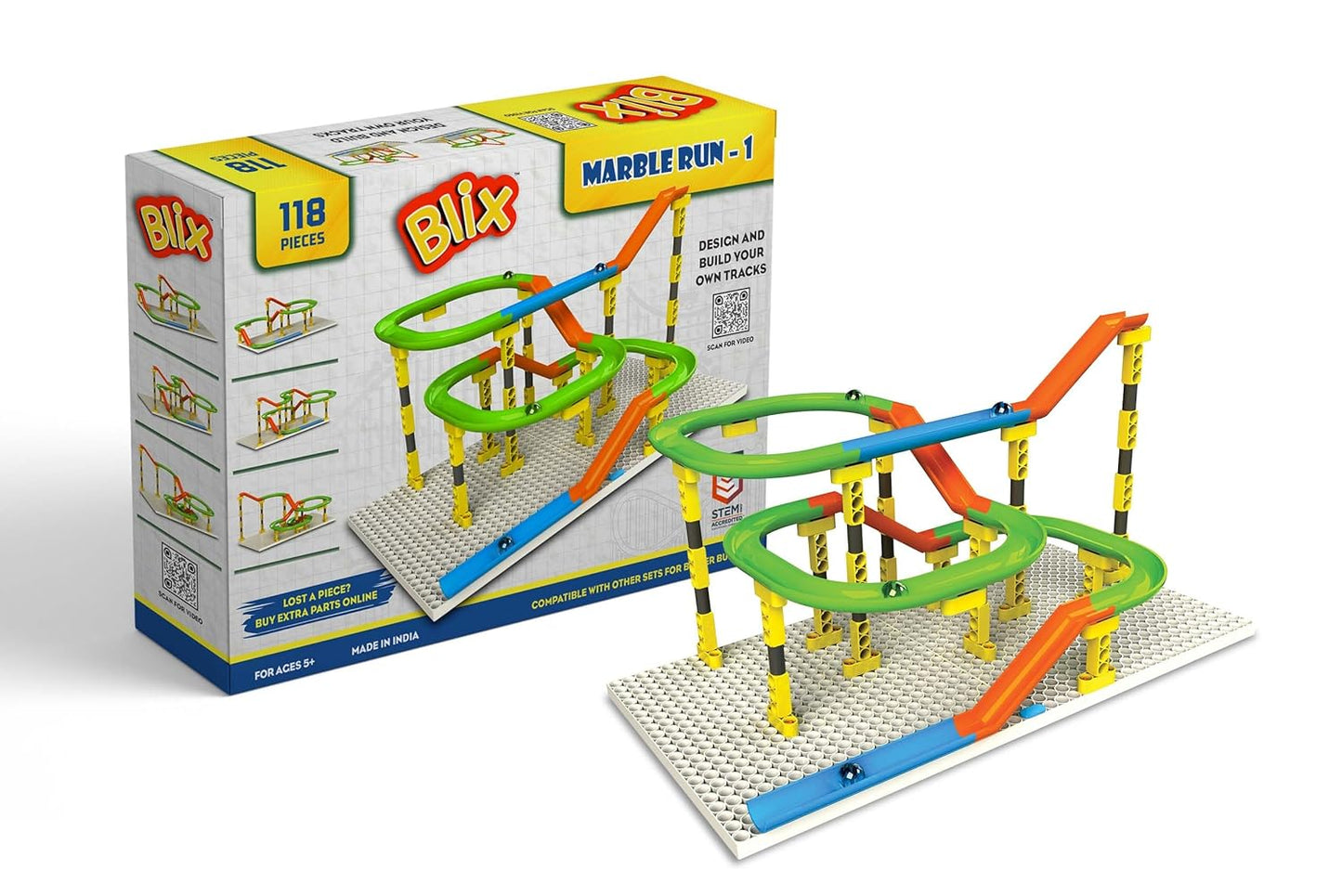 Blix Marble Run-1 Plastic Marble Tracks For Kids | Stem Toy | 118 Pieces| 4+ Models, Multi