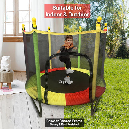 Toy Park Kids Trampoline with Safety Enclosure Powerful Loading Capacity All-in-one Combo Set - Indoor/Outdoor Heavy Duty Frame,Birthday Gifts for Kids