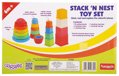 Giggles - Stack N Nest Toy , Multicolour 3 in 1 Gift Set, Develops Motor Skills , 6 Months & Above, Infant and Preschool Toys