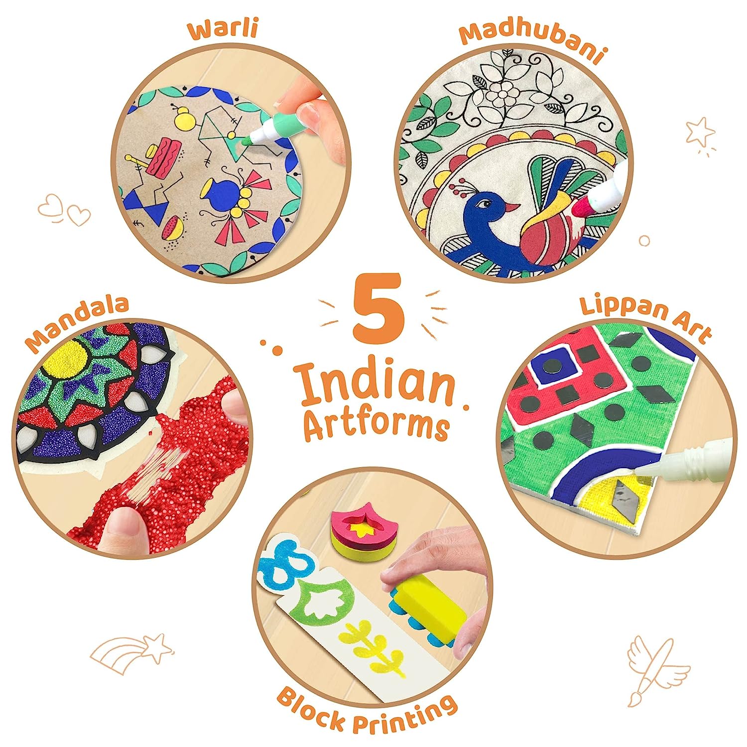 Imagimake Learn Indian Art Forms-Arts and Craft DIY Kit For Kids Learn Creative Crafts for Kids Ages 8-12, 5 Indian Art Forms-Madhubani, Warli, Lippan, Mandala & Block Printing Arts, Perfect DIY Craft Kit for Girls & Boys- Gift for Girls Kids & Boys