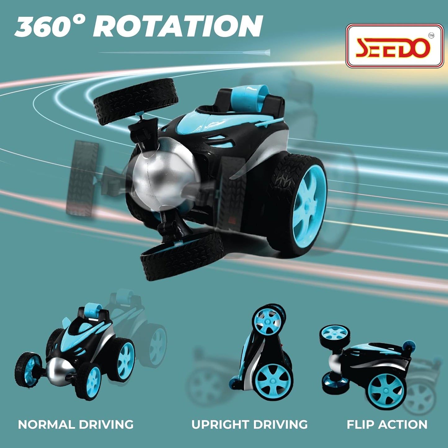 SEEDO Remote Control Rechargeable 360 Degree Stunt Car Toy for Kids, All Terrain RC Vehicle Flipping & Spinning Car with Rubber Tires for Boys & Girls 8+ Years COLOR MAY VARY