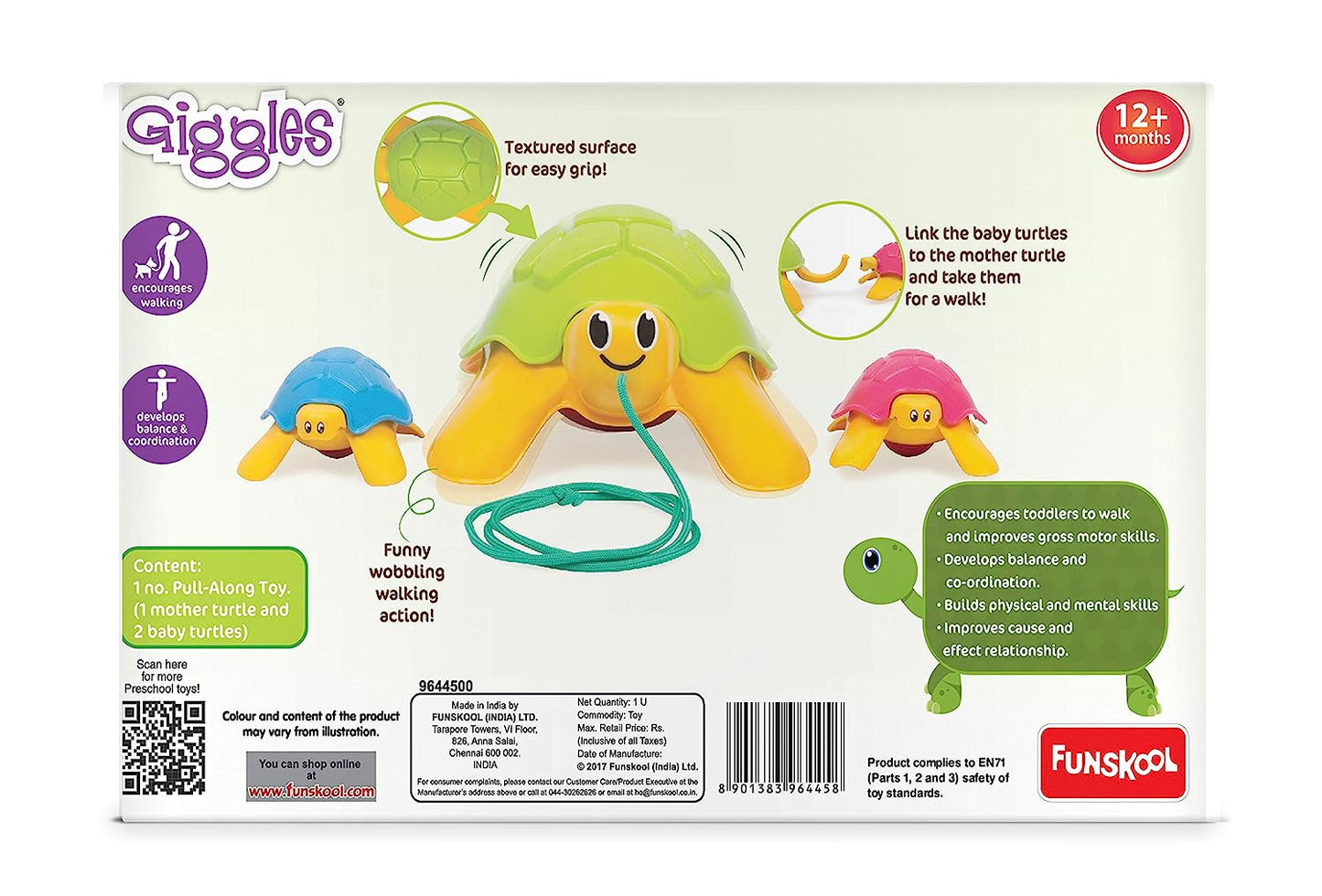 Giggles - Linking Turtle, 2 in Pull Along Toy, Walking, Stacking and Linking, 12 Months & Above, Infant and Preschool Toys