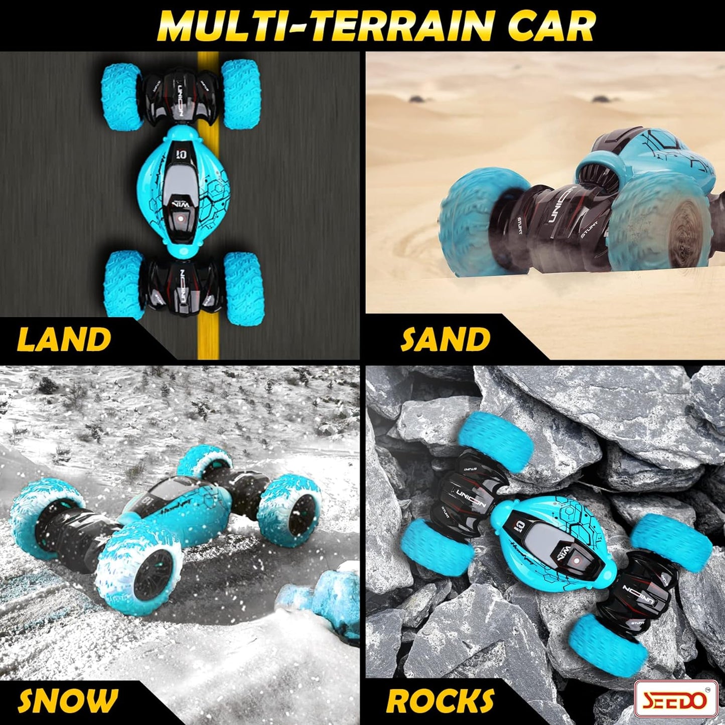 SEEDO Remote Control Rechargeable Twisting Stunt Car 1:16 Scale 360 Degree Double Sided Rotation 2.4 GHz All Terrain RC Vehicle Toy with Multi Line Technology for Kids 8+ Years COLOR MAY VARY