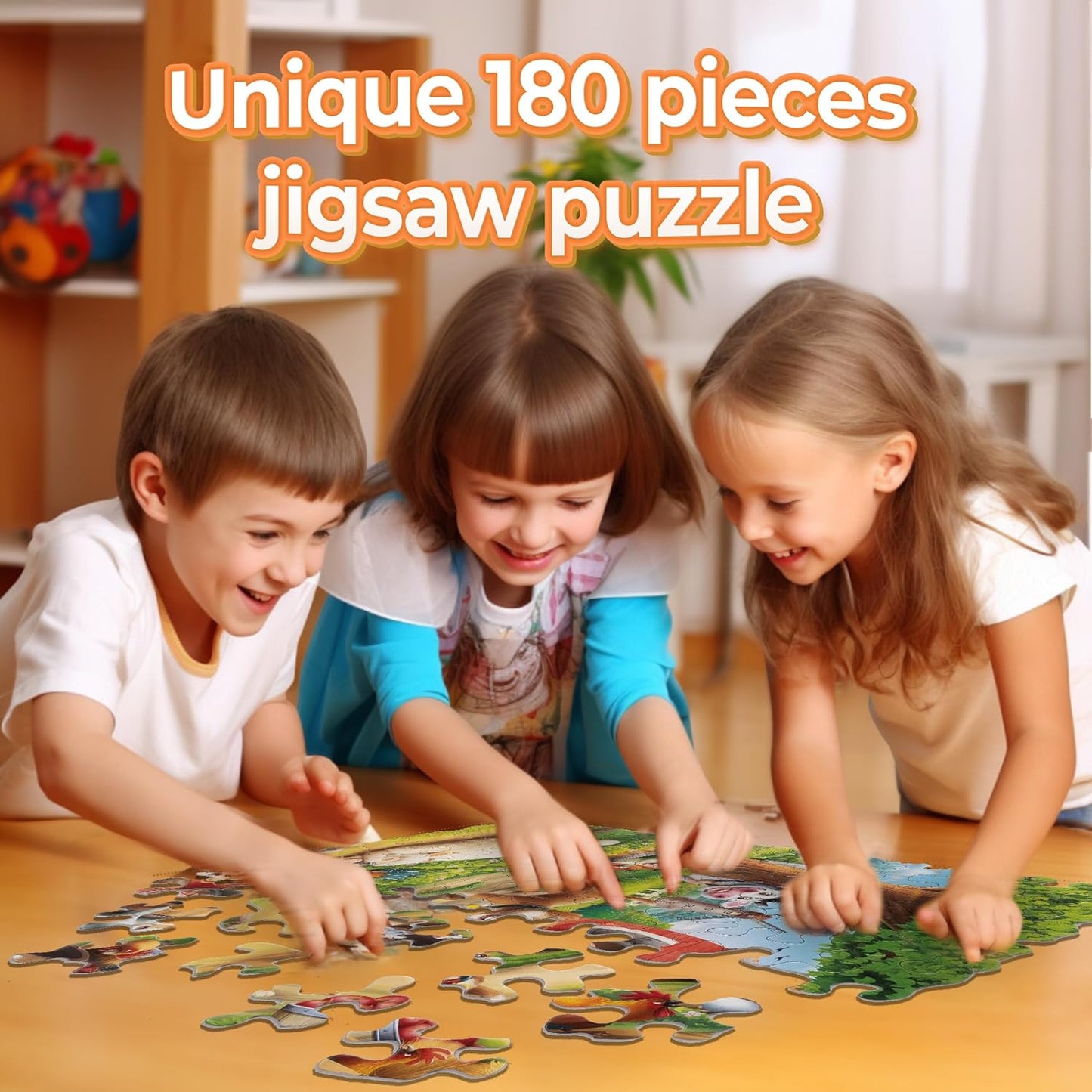 Unik Play Go Crazy Jigsaw Puzzle for Kids and Adults | Attractive Cartoon Print Puzzle with 2 Puzzle Trays for Age 6 to 99 Years-90 Pcs-(Farm Friends)