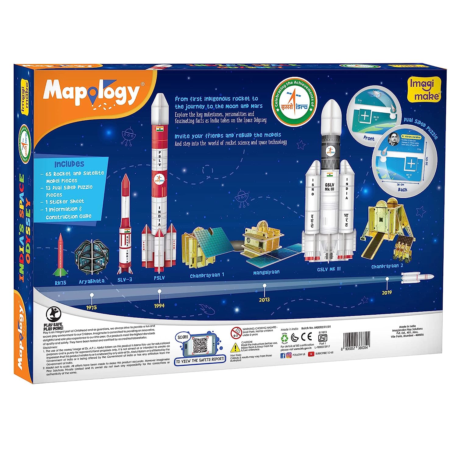 Imagimake Mapology - India's Space Odyssey- Learn About Indian Rockets & Satellites - Model Making Sets - Educational Toy Puzzle - 7 Years & Above GAMES