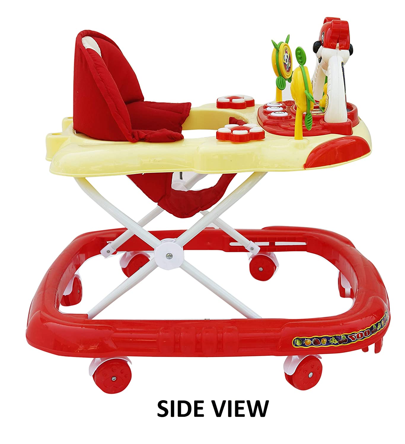 Panda 007 Smart Musical Round Toddler Baby Walker with Comfy 3-in-1 Height Adjustable with Light and Musical Toy Bar and Ultra Soft Seat for Kids (6 Month + Age) (Kids Walker) (RED) - MRGTOYS