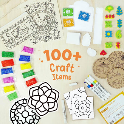 Imagimake Learn Indian Art Forms-Arts and Craft DIY Kit For Kids Learn Creative Crafts for Kids Ages 8-12, 5 Indian Art Forms-Madhubani, Warli, Lippan, Mandala & Block Printing Arts, Perfect DIY Craft Kit for Girls & Boys- Gift for Girls Kids & Boys