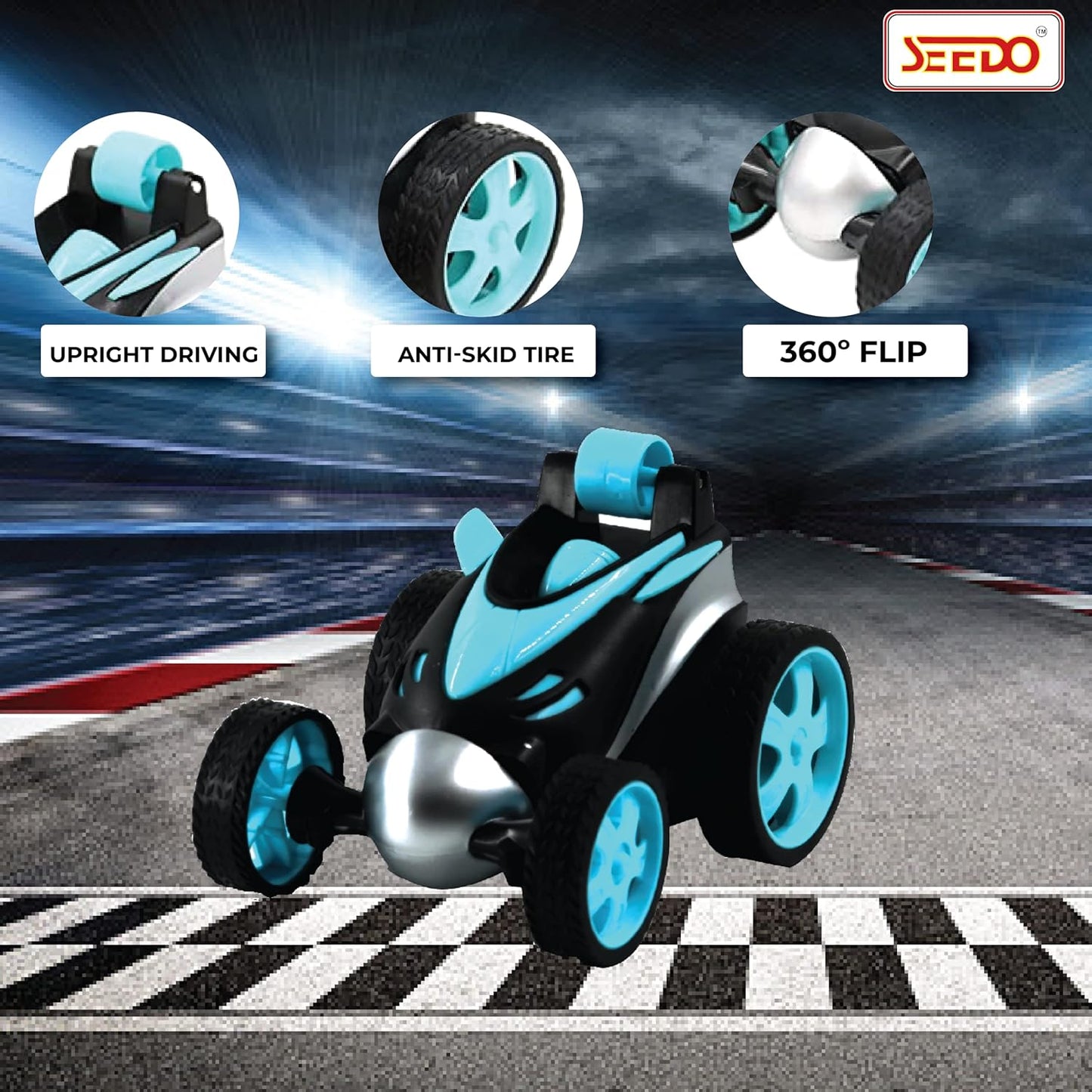 SEEDO Remote Control Rechargeable 360 Degree Stunt Car Toy for Kids, All Terrain RC Vehicle Flipping & Spinning Car with Rubber Tires for Boys & Girls 8+ Years COLOR MAY VARY