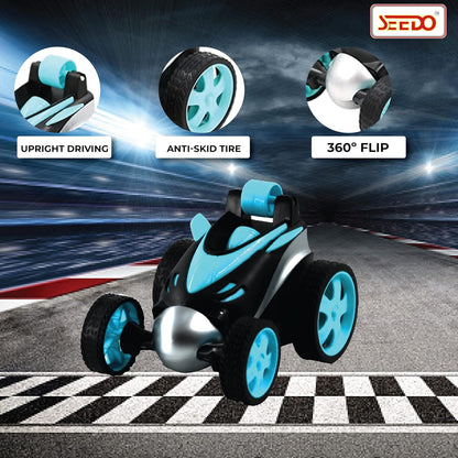 SEEDO Remote Control Rechargeable 360 Degree Stunt Car Toy for Kids, All Terrain RC Vehicle Flipping & Spinning Car with Rubber Tires for Boys & Girls 8+ Years COLOR MAY VARY