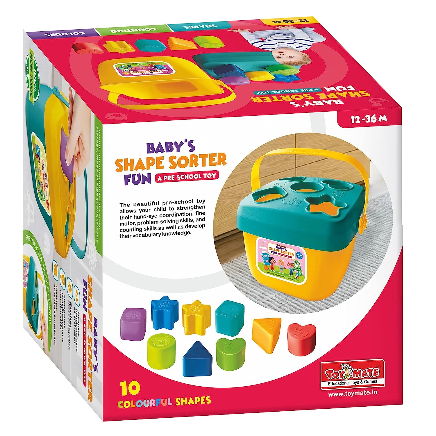 Toymate Baby’s Shape Sorter Fun for Kids Toddlers - A Pre School Toy with 10 Shapes & Colours- for Age 2 Years & Above.…