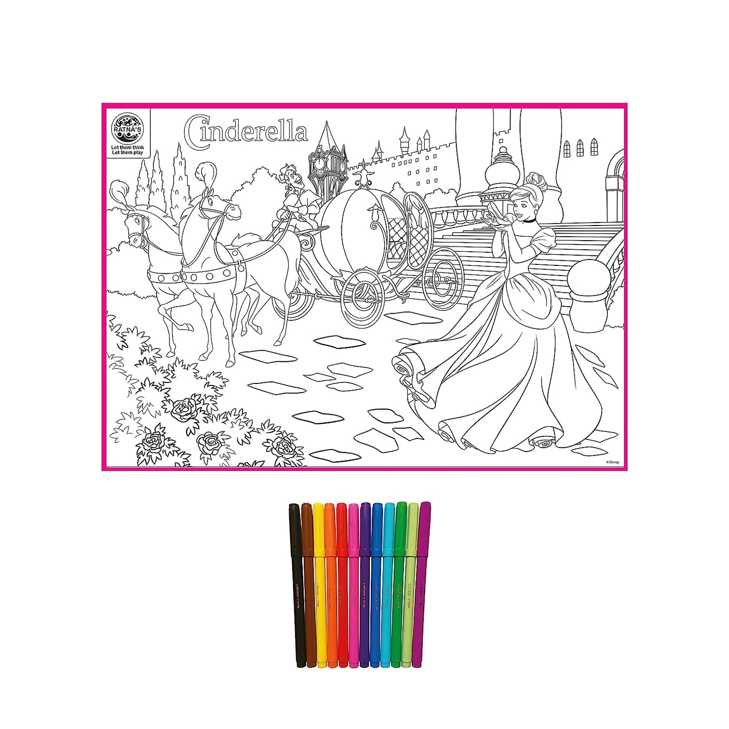 RATNA'S My Coloring Mat Cinderella | DIY Kit for Kids Big Size Mat 40 x 27 inches
