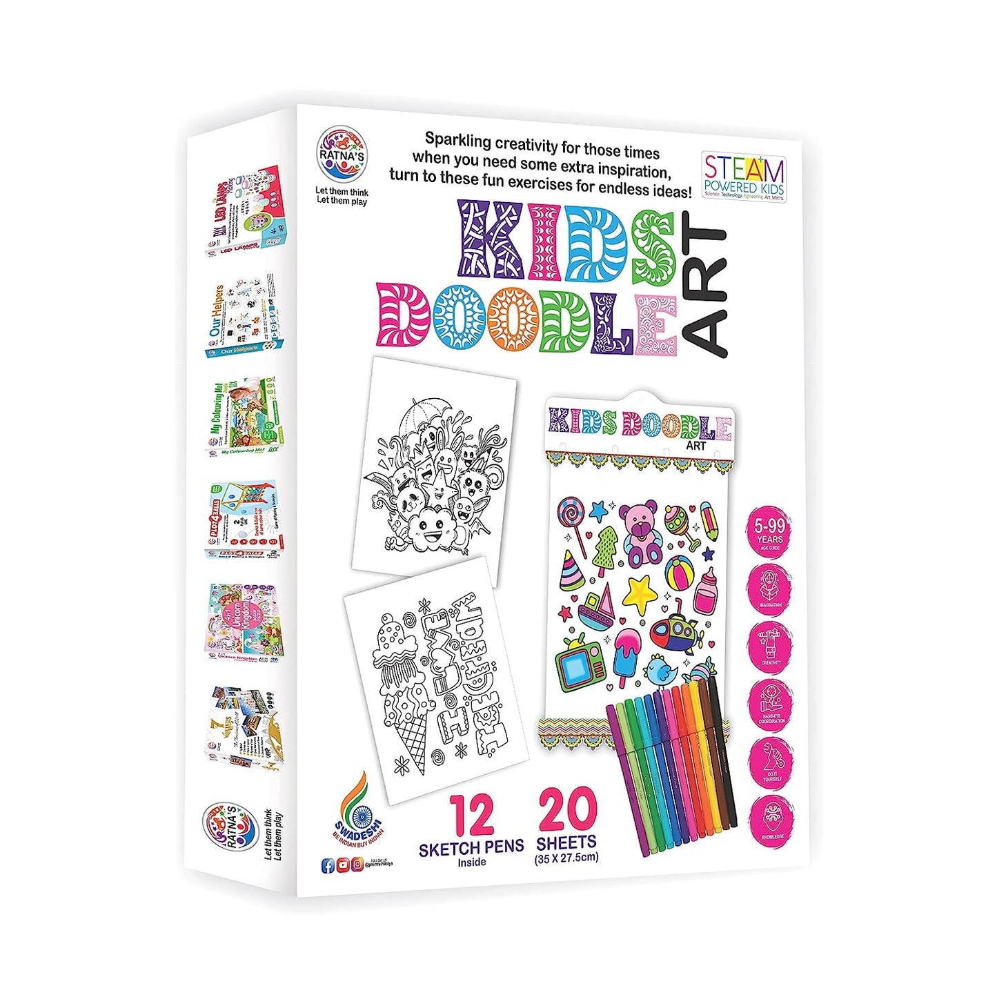 Ratna's Kids Doodle Art Colouring Kit Having 20 Sheets & 12 Sketch Pens | let The Child Learn with Fun Along with This Coloring kit