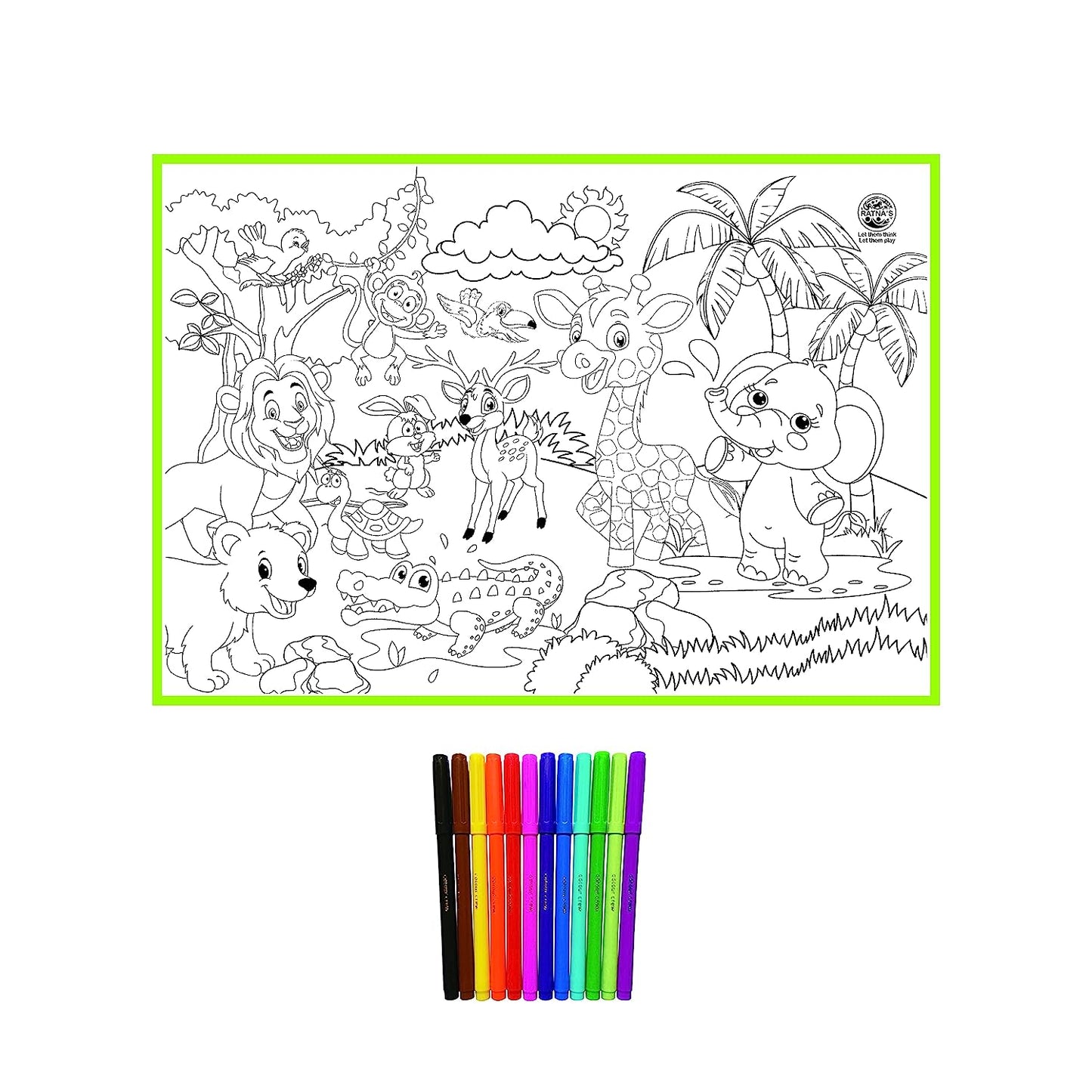 My Colouring MAT for Kids Reusable and Washable. Big MAT for Colouring. MAT Size(40 INCHES X 27 INCHES) (Jungle Theme)