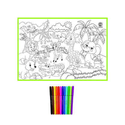 My Colouring MAT for Kids Reusable and Washable. Big MAT for Colouring. MAT Size(40 INCHES X 27 INCHES) (Jungle Theme)