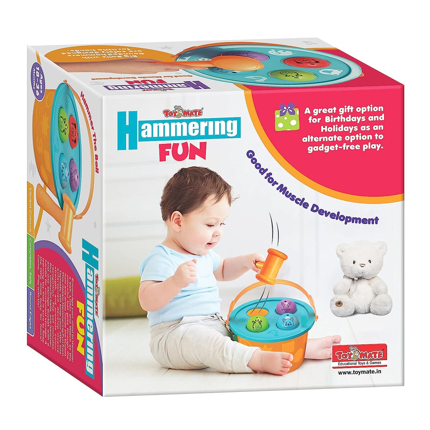 Toymate Hammering Fun - 4 Balls & 1 Basket Knock Pounding Fine Motor and Dexterity Skills Early Educational Montessori Toy Set for Kids