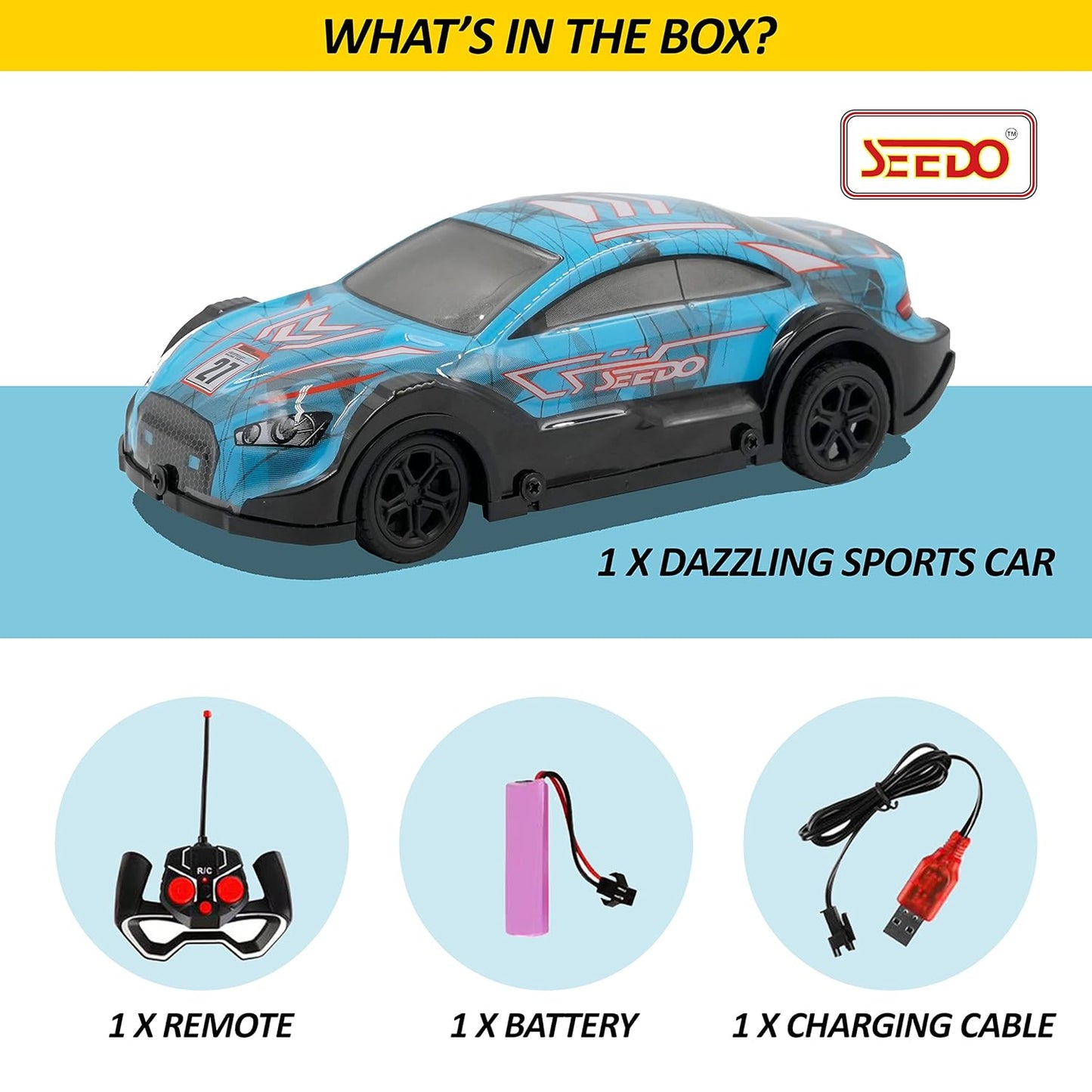 SEEDO Remote Control Rechargeable Dazzling Drift Anti Scratch High Speed Racing Car with Colourful Lights and Music, 1:24 Scale Rc Vehicle Toy for 8+ Years Kids Boys and Girls, Pack of 1,color may vary