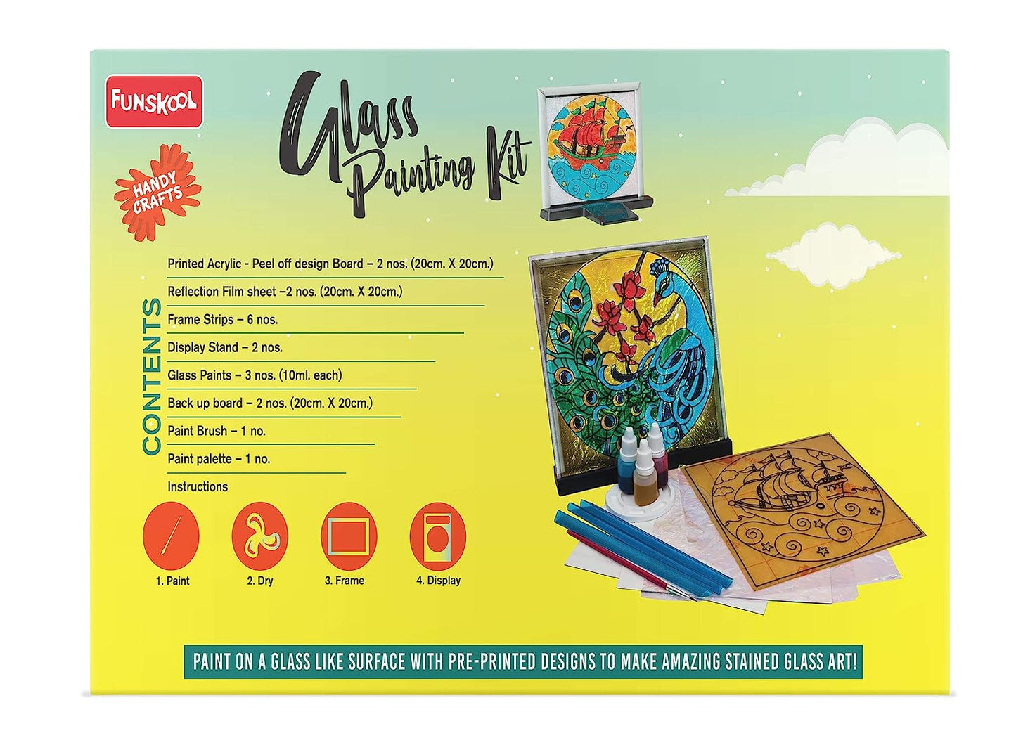 Funskool Glass Painting, Art and Craft Kit, Make Your Own Framed Glass Painting, 6 Years + (Multicolor, 25.5 X 36 X 6 Cm),for all age