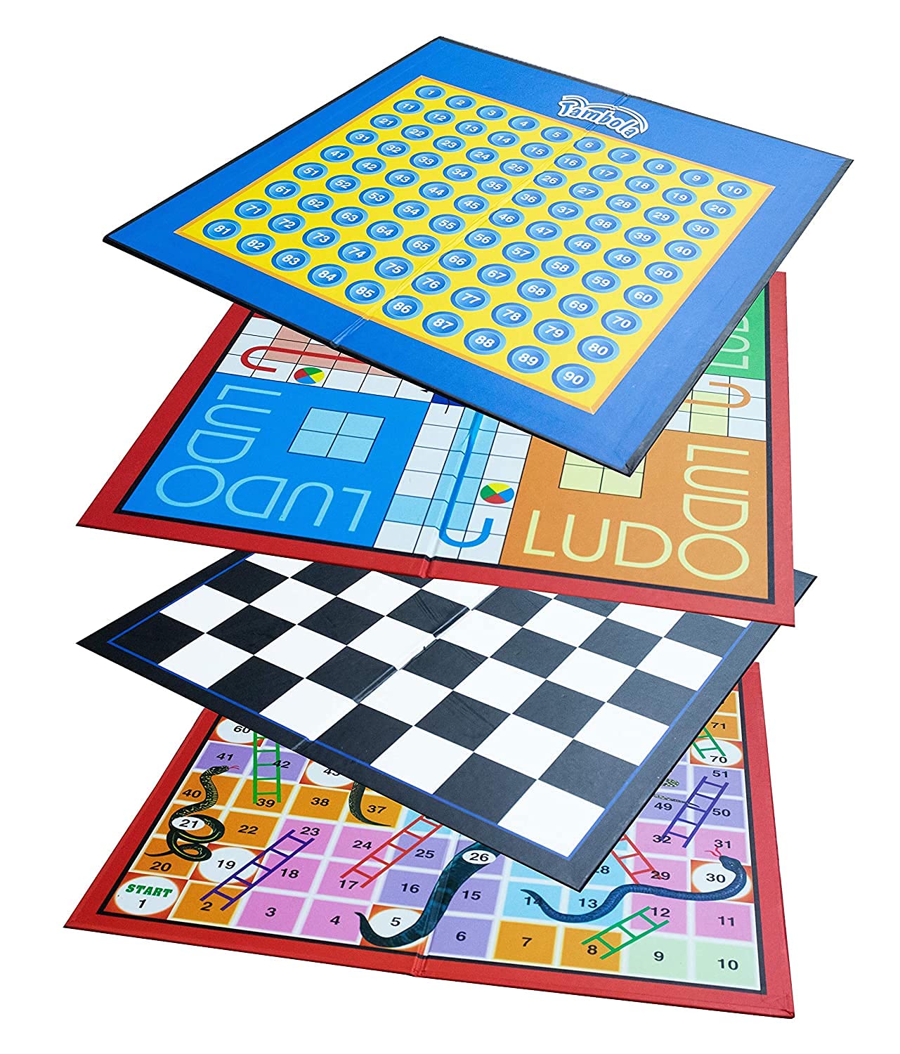 EKTA 4 in 1 Family Strategy Board Games | Tambola, Chess, Ludo and Snakes & Ladders Educational Family Games | Fun & Strategy Games Multicolor for 2 years or above