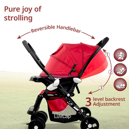 LuvLap Galaxy Baby Stroller, Pram For Baby With 5 Point Safety Harness, Spacious Cushioned Seat With Multi Level Seat Recline, Easy Fold, Lightweight Baby Stroller For 0 To 3 Years (Red & Black)
