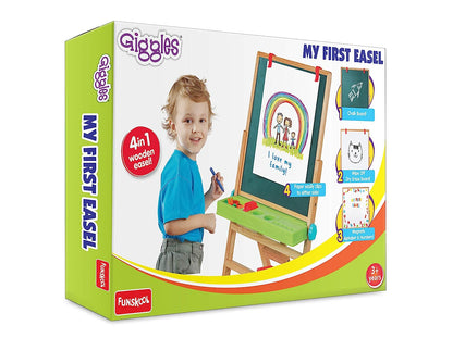 Giggles - My First Easel , 4 in 1 Double Sided Wooden Easel Board , Multicolour with Alphabet & Numbers , 3 Years & above , Preschool toys