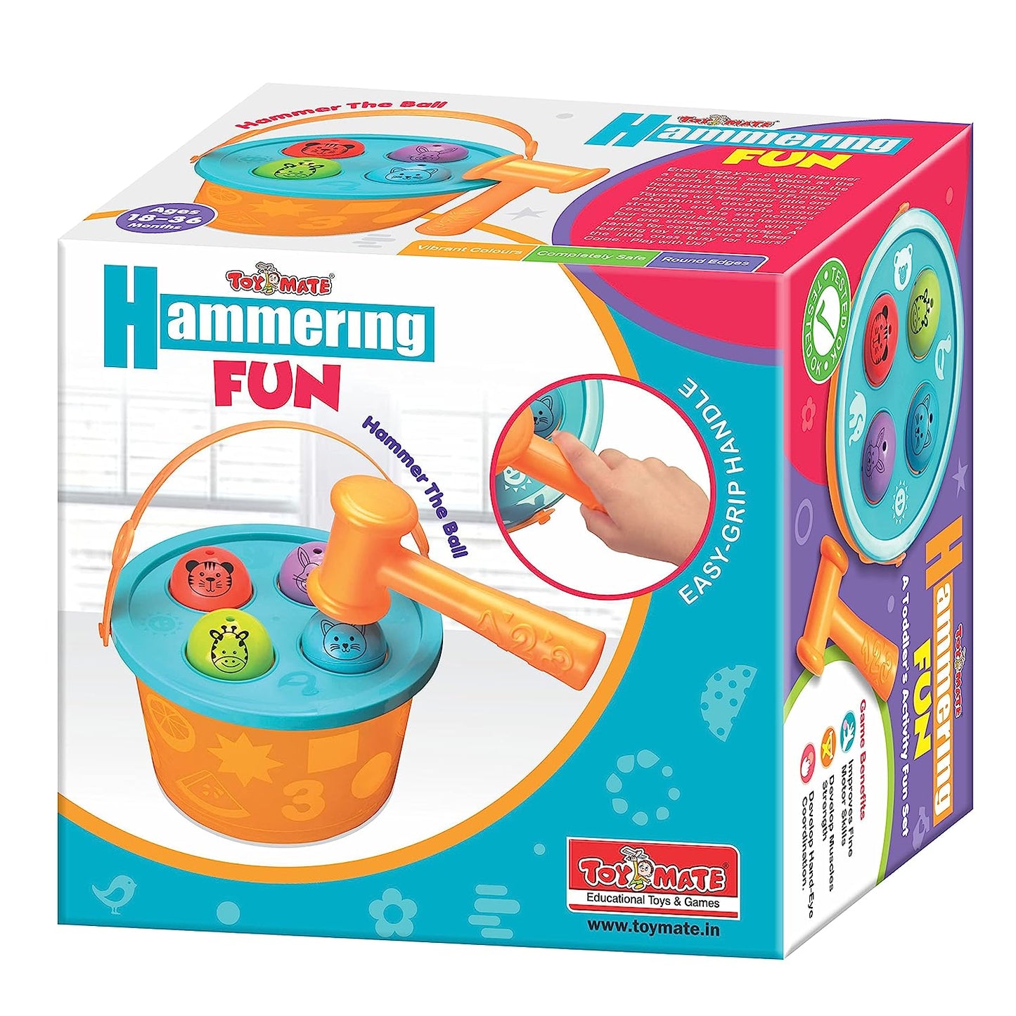 Toymate Hammering Fun - 4 Balls & 1 Basket Knock Pounding Fine Motor and Dexterity Skills Early Educational Montessori Toy Set for Kids