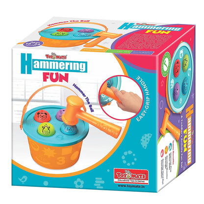 Toymate Hammering Fun - 4 Balls & 1 Basket Knock Pounding Fine Motor and Dexterity Skills Early Educational Montessori Toy Set for Kids