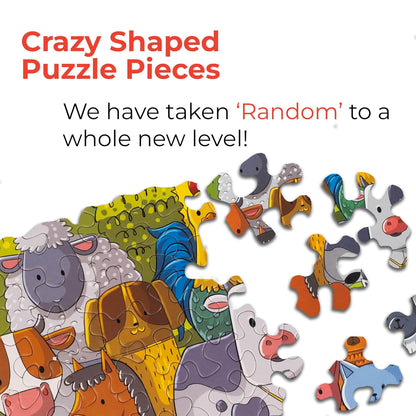 Unik Play Go Crazy Jigsaw Puzzle for Kids and Adults | Attractive Cartoon Print Puzzle with 2 Puzzle Trays for Age 6 to 99 Years-90 Pcs-(Farm Friends)