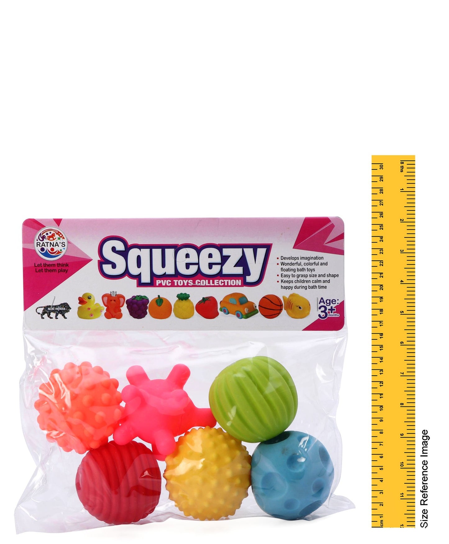 Ratnas Squeezy Balls Pack of 6 (Color & Design May Vary)