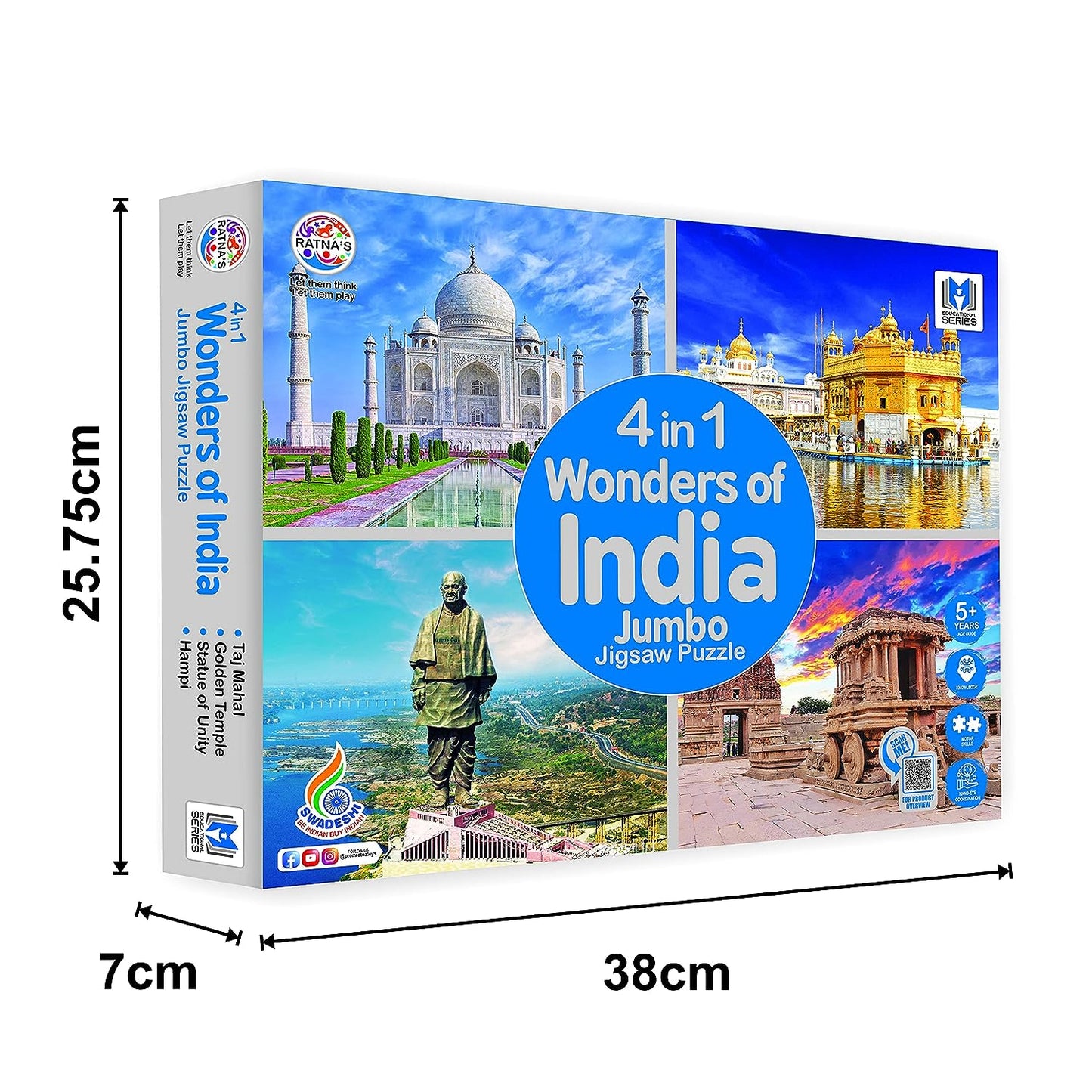 Ratna's 4 in 1 Wonders of India Jumbo Jigsaw Puzzle (4 x 99 Pieces) Size 36 x 28.5 cm for Each Puzzle Educational Toy for Kids 5+ Years