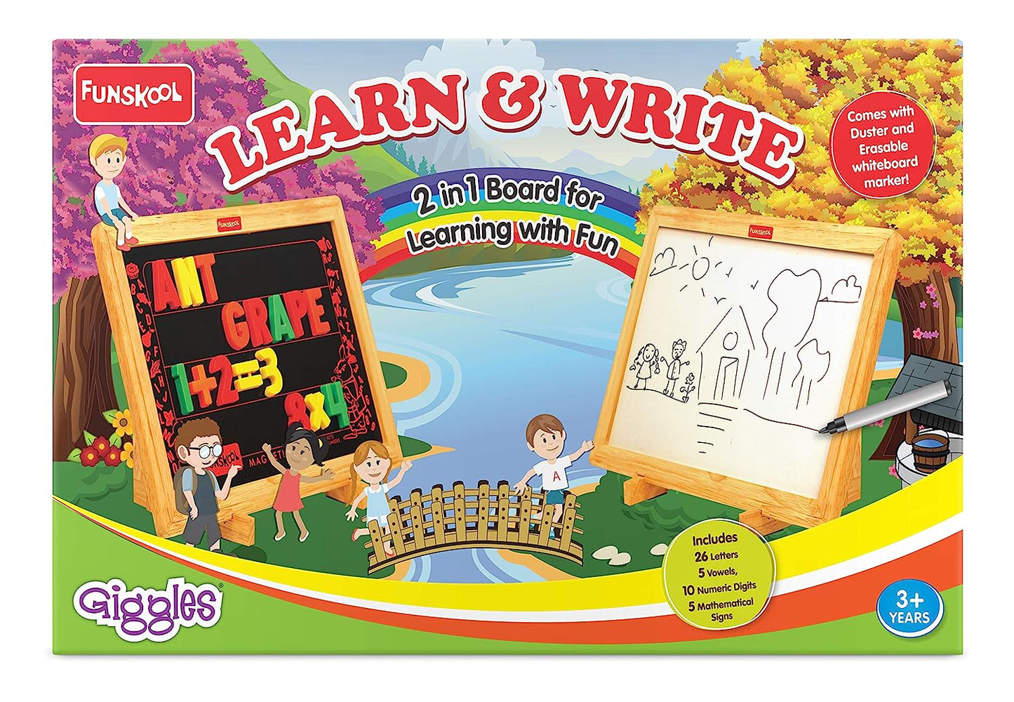 Funskool Learn N Write Slate, 2 in 1 Magnetic & Dry Erase Board, Early Learning, 3 Years & Above, Preschool Toys, Multicolor