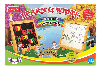 Funskool Learn N Write Slate, 2 in 1 Magnetic & Dry Erase Board, Early Learning, 3 Years & Above, Preschool Toys, Multicolor