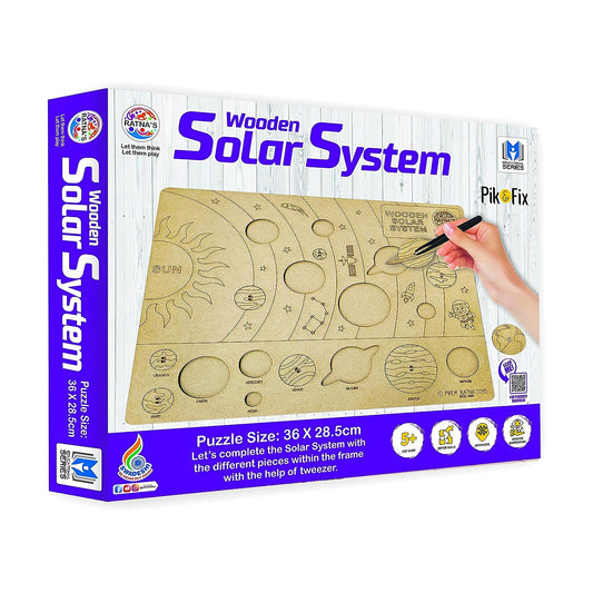 Ratna's Wooden Solar System Puzzle, Pik & Fix The Pieces with The Help of Plucker Provided, Educational Toy for Kids 5+ Years