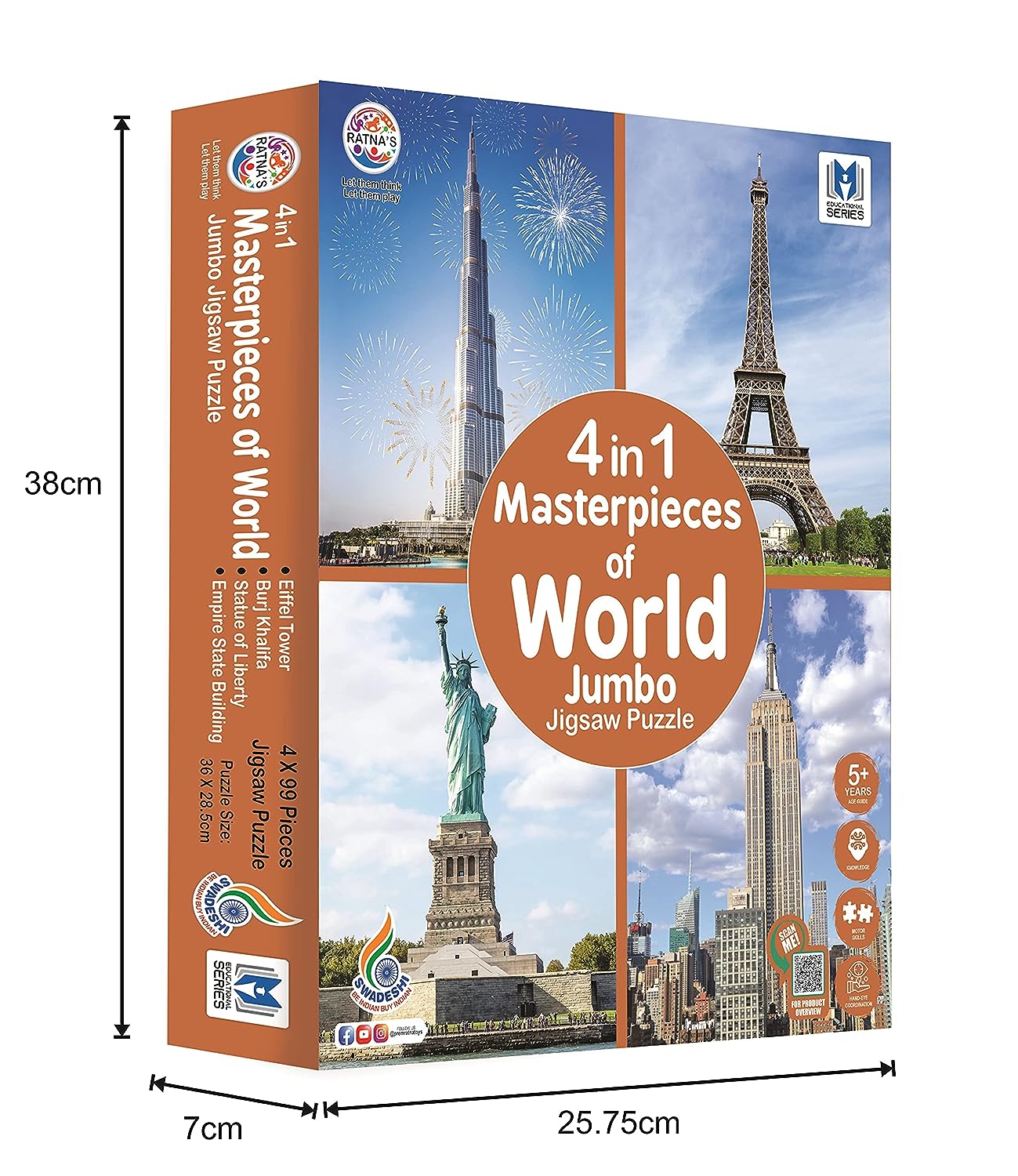 Ratna's 4 in 1 Masterpieces of World Jumbo Jigsaw Puzzle (4 x 99 Pieces) Size 36 x 28.5 cm for Each Puzzle Educational Toy for Kids 5+ Years