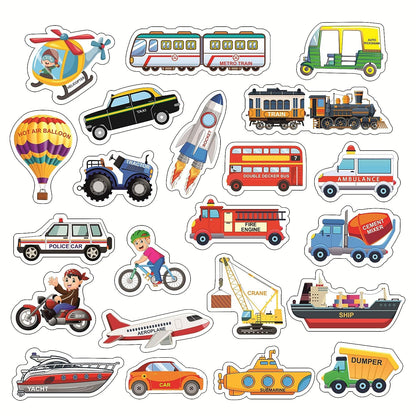 RATNA'S Clever Kids Educational Transport Activity mat (91 cms x 66 cms Jumbo mat) with 12 Both Sides Printed Flash Cards & 22 Transport Vehicle eva Cutouts with Velcro. - Multi Color
