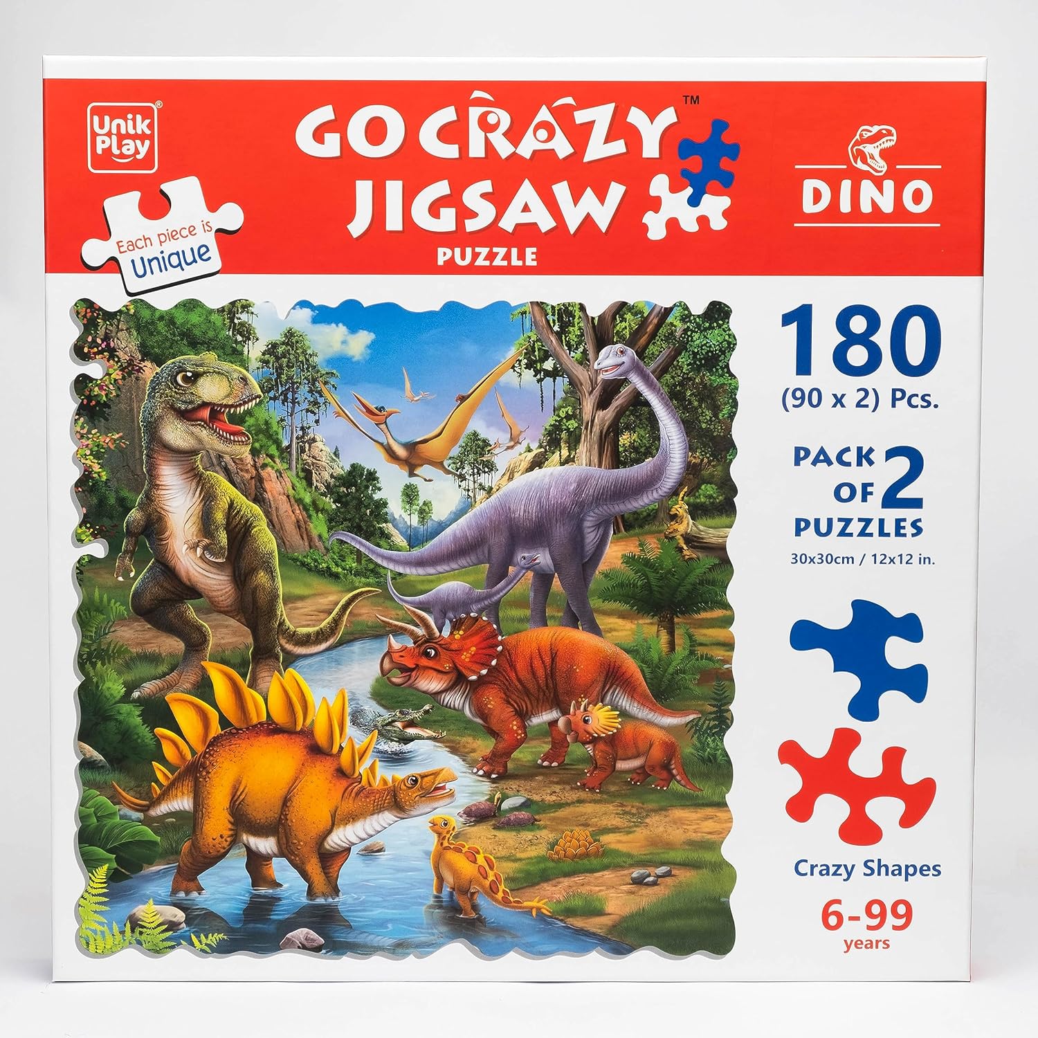 Unik Play Go Crazy Jigsaw Puzzle for Kids and Adults | Attractive Cartoon Print Puzzle with 2 Puzzle Sorting Trays for Age 6 to 99 Years-90 Pcs-(Dino)